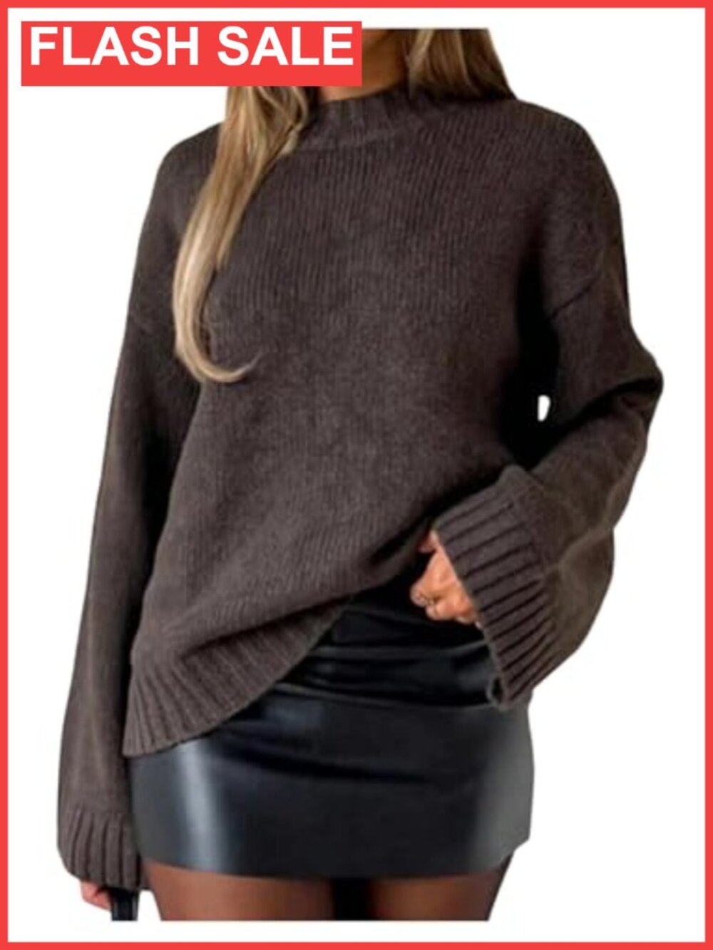 Mock Neck Chunky Knit Cropped Sweater Pullover Long Sleeve Rib Knit